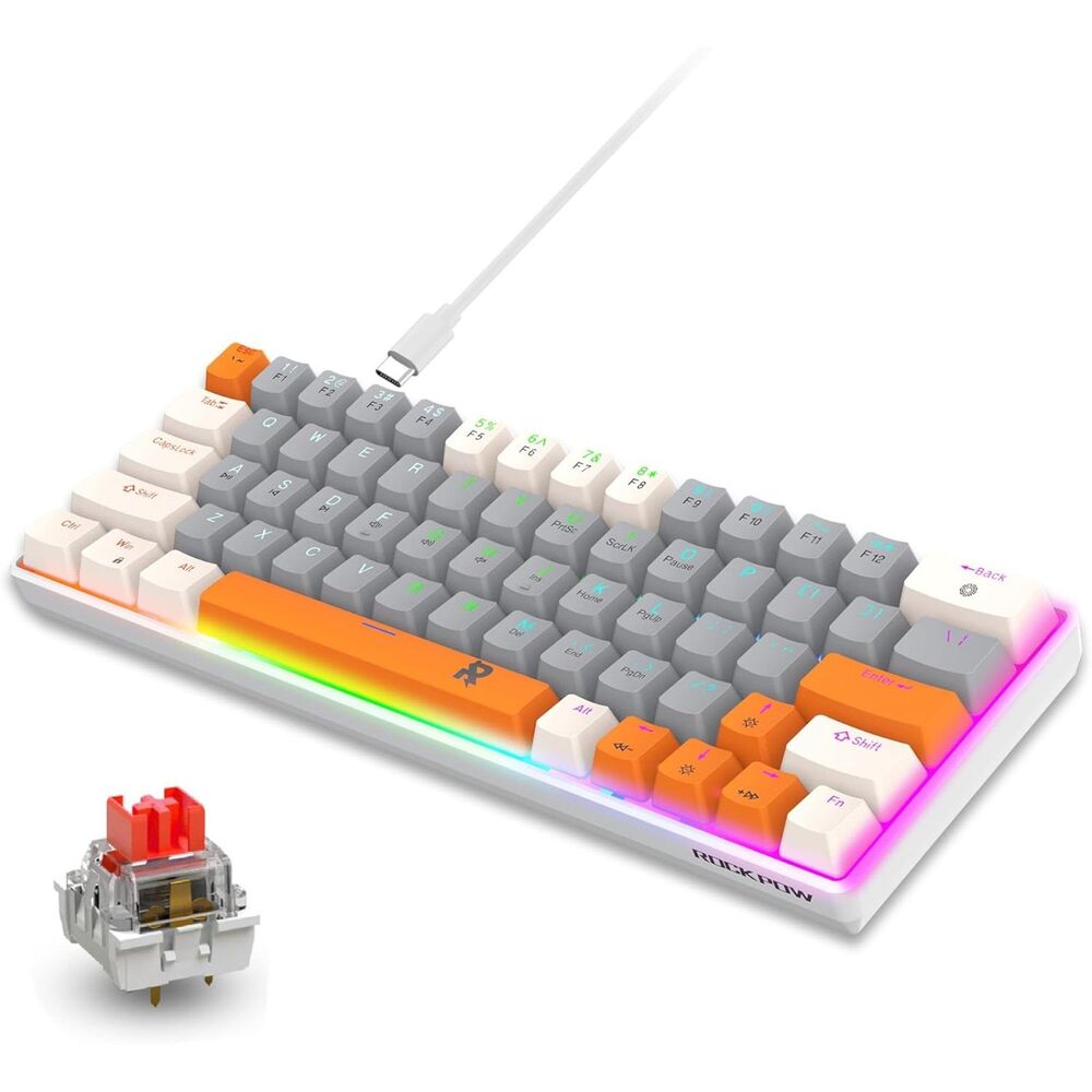 Mechanical Gaming Keyboard 60% Mini Wired Keyboard LED Backlit Compact 63 Keys